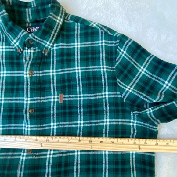 Chaps Performance Flannel Shirt Men L Green Windowpane Plaid Button Down Outdoor - Picture 6 of 8